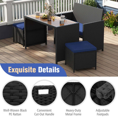 Set da pranzo per esterni Costway 4 pezzi, poltrona in rattan e 2 pouf - Vedi dettagli