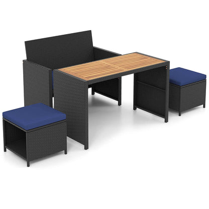 Set da pranzo per esterni Costway 4 pezzi, poltrona in rattan e 2 pouf - Vedi dettagli