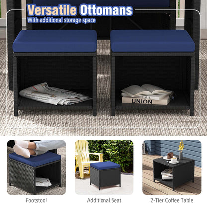 Set da pranzo per esterni Costway 4 pezzi, poltrona in rattan e 2 pouf - Vedi dettagli