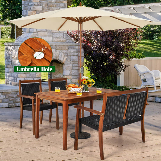 Set di mobili da pranzo in rattan da giardino Costway da 4 pezzi, struttura in legno di acacia - Vedi dettagli
