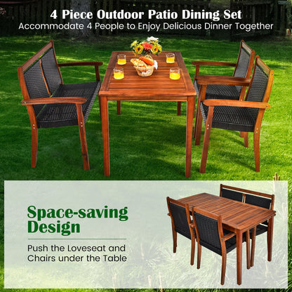 Set di mobili da pranzo in rattan da giardino Costway da 4 pezzi, struttura in legno di acacia - Vedi dettagli