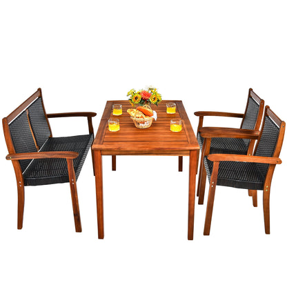 Set di mobili da pranzo in rattan da giardino Costway da 4 pezzi, struttura in legno di acacia - Vedi dettagli