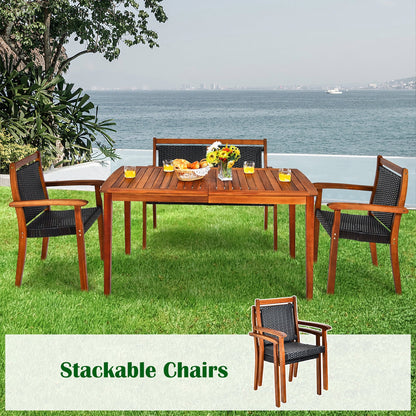Set di mobili da pranzo in rattan da giardino Costway da 4 pezzi, struttura in legno di acacia - Vedi dettagli