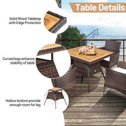 Costway 5 pezzi set di mobili da pranzo in rattan per patio, poltrona, tavolo in legno - Vedi dettagli