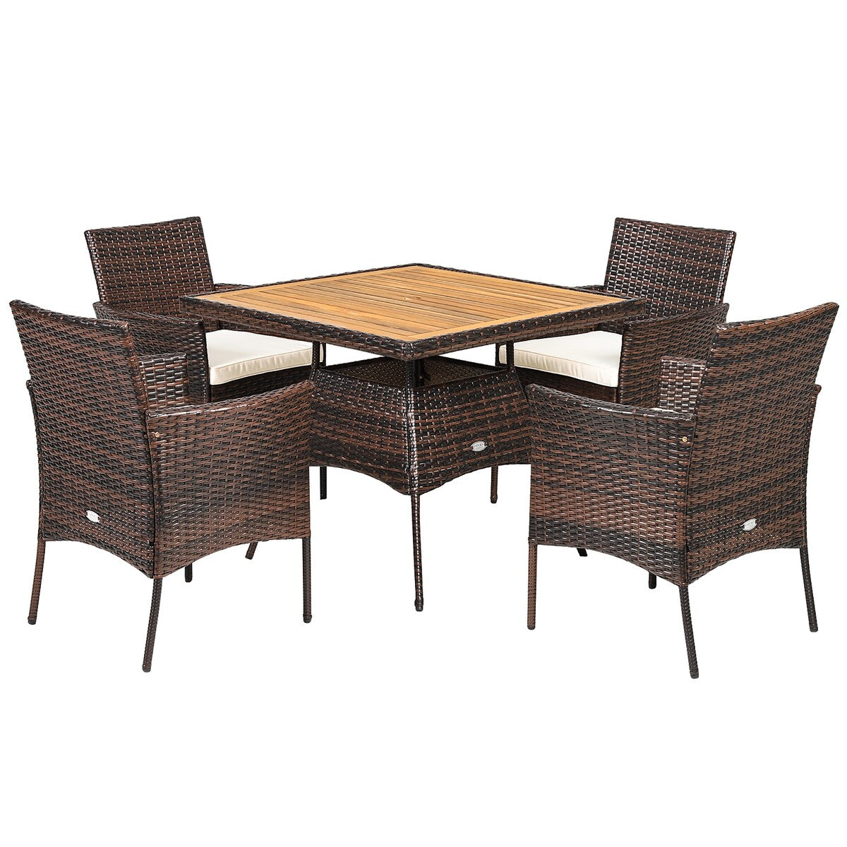 Costway 5 pezzi set di mobili da pranzo in rattan per patio, poltrona, tavolo in legno - Vedi dettagli