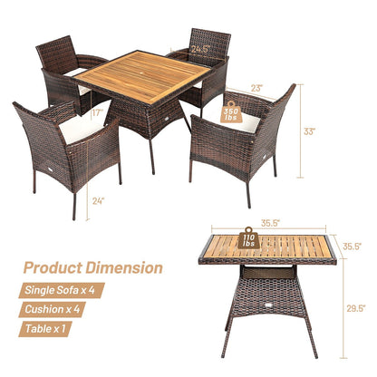 Costway 5 pezzi set di mobili da pranzo in rattan per patio, poltrona, tavolo in legno - Vedi dettagli