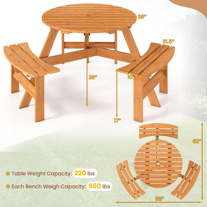 Set da tavolo da picnic rotondo Costway per 6 persone con 3 panche integrate 2 - Vedi dettagli