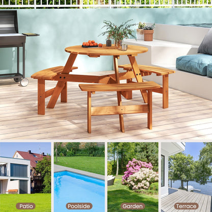 Set da tavolo da picnic rotondo Costway per 6 persone con 3 panche integrate 2 - Vedi dettagli