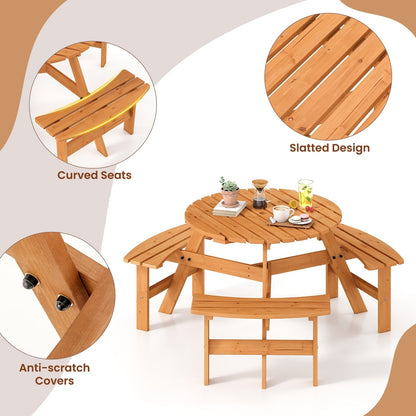 Set da tavolo da picnic rotondo Costway per 6 persone con 3 panche integrate 2 - Vedi dettagli