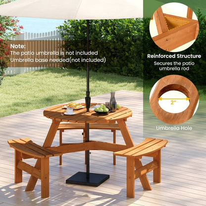 Set da tavolo da picnic rotondo Costway per 6 persone con 3 panche integrate 2 - Vedi dettagli