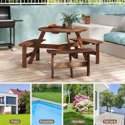 Set da tavolo da picnic rotondo Costway per 6 persone con 3 panche integrate 2 - Vedi dettagli