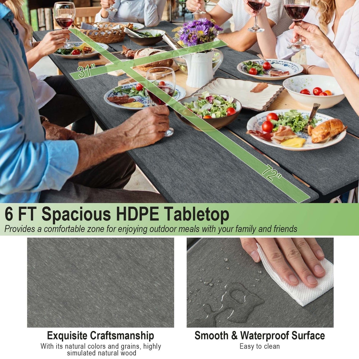 Set tavolo da picnic Costway da 6 piedi, tavolo da esterno in HDPE resistente - Vedi dettagli