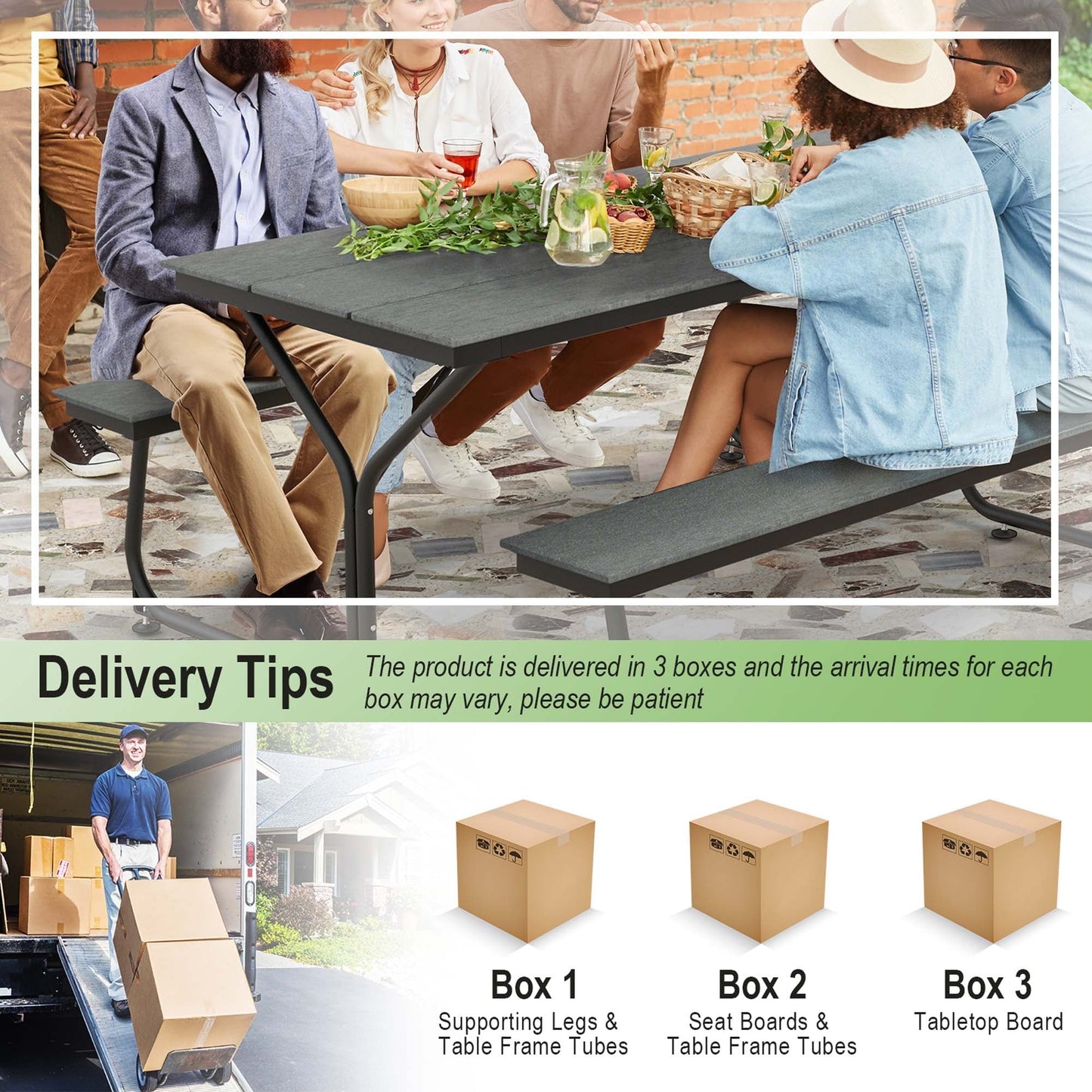 Set tavolo da picnic Costway da 6 piedi, tavolo da esterno in HDPE resistente - Vedi dettagli