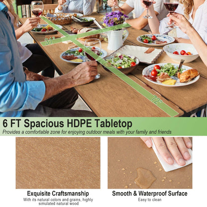 Set tavolo da picnic Costway da 6 piedi, tavolo da esterno in HDPE resistente - Vedi dettagli