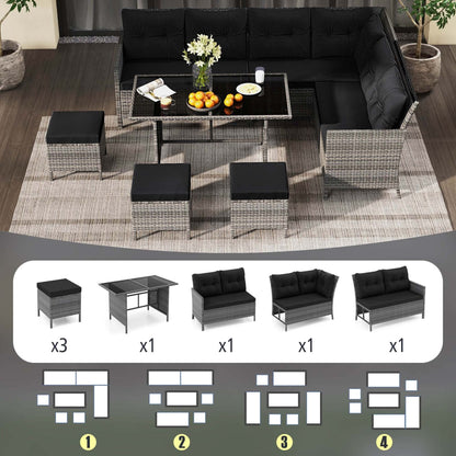 Set di mobili da pranzo per patio Costway da 7 pezzi, divano componibile in rattan PE - Vedi dettagli