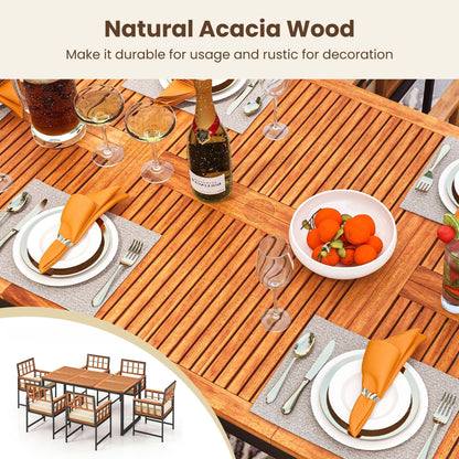 Set da pranzo per patio Costway 7 pezzi, tavolo da esterno in legno di acacia con seduta morbida - Vedi dettagli