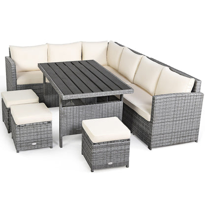 Costway 7 pezzi set da pranzo in rattan per patio divano componibile divano pouf - Vedi dettagli