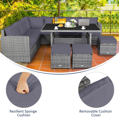 Costway 7 pezzi set da pranzo in rattan per patio divano componibile divano pouf - Vedi dettagli