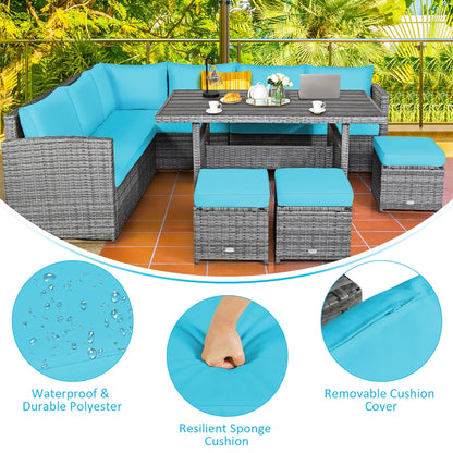 Costway 7 pezzi set da pranzo in rattan per patio divano componibile divano pouf - Vedi dettagli