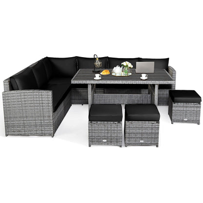 Costway 7 pezzi set da pranzo in rattan per patio divano componibile divano pouf - Vedi dettagli