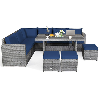 Costway 7 pezzi set da pranzo in rattan per patio divano componibile divano pouf - Vedi dettagli