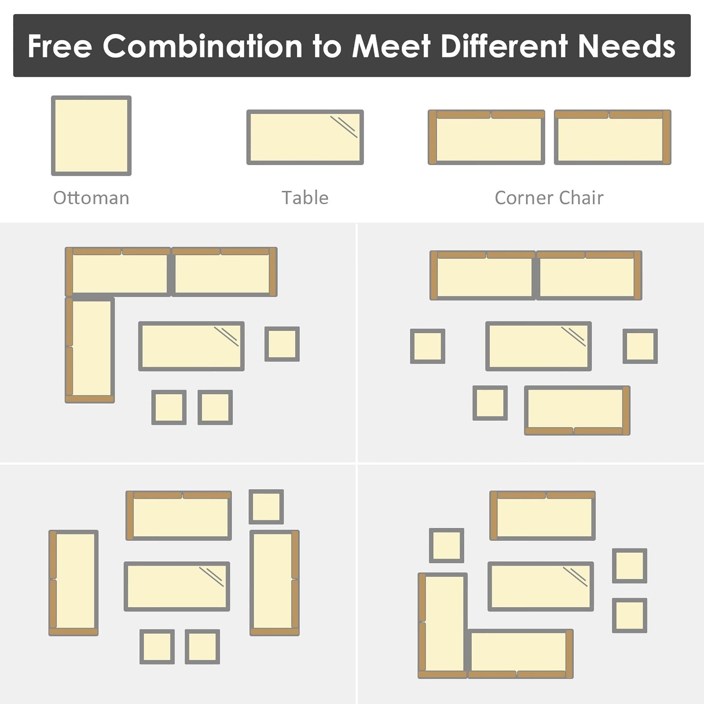 Costway 7 pezzi set da pranzo in rattan per patio divano componibile divano pouf - Vedi dettagli