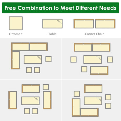 Costway 7 pezzi set da pranzo in rattan per patio divano componibile divano pouf - Vedi dettagli