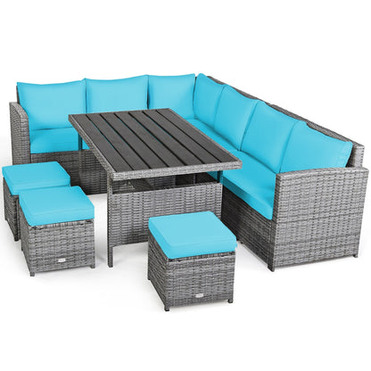 Costway 7 pezzi set da pranzo in rattan per patio divano componibile divano pouf - Vedi dettagli
