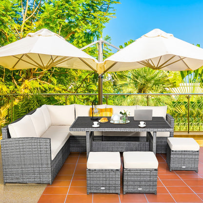 Costway 7 pezzi set da pranzo in rattan per patio divano componibile divano pouf - Vedi dettagli