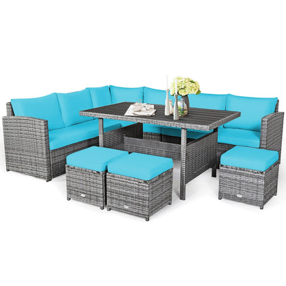 Costway 7 pezzi set da pranzo in rattan per patio divano componibile divano pouf - Vedi dettagli