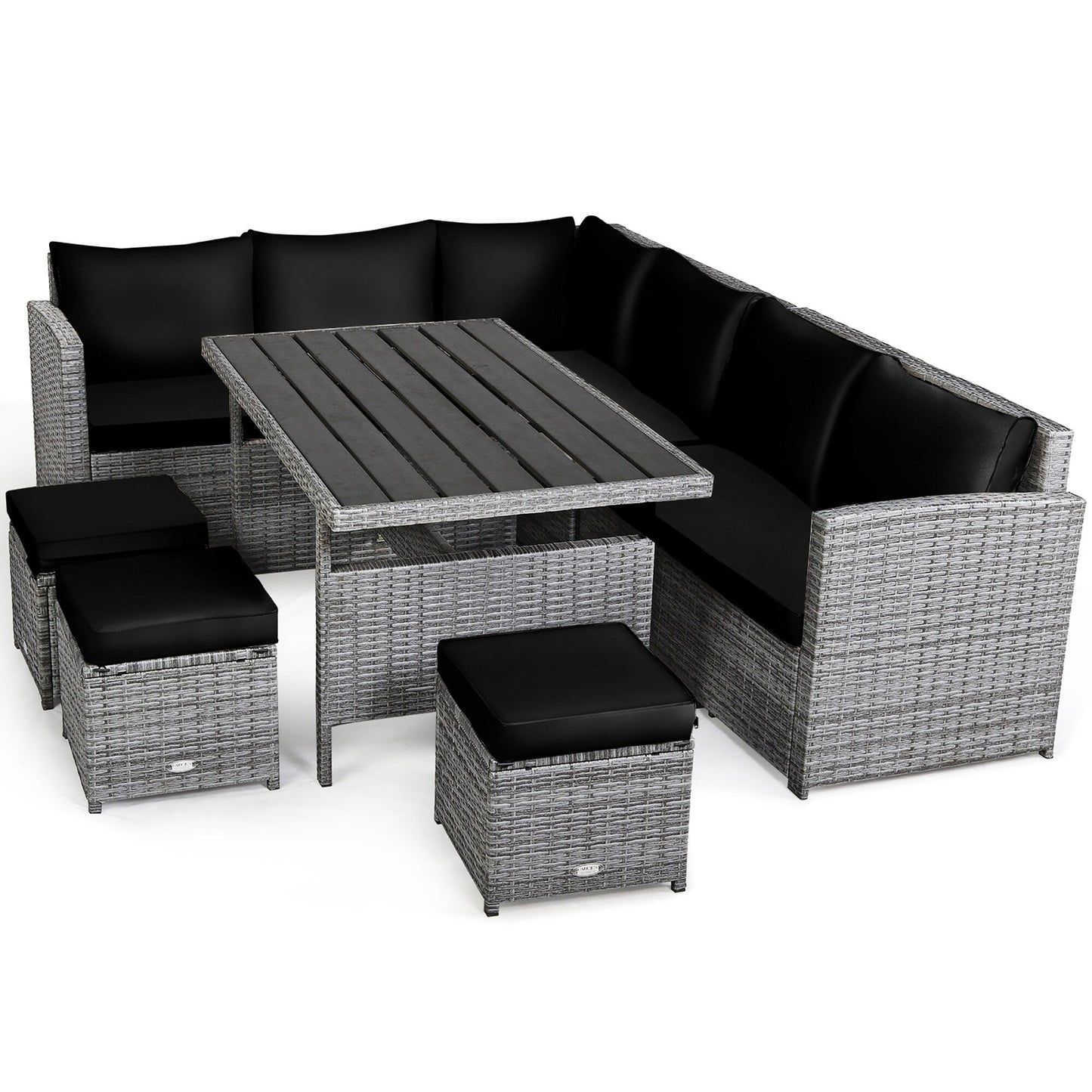 Costway 7 pezzi set da pranzo in rattan per patio divano componibile divano pouf - Vedi dettagli