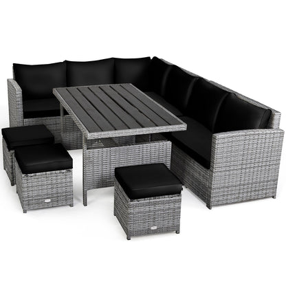 Costway 7 pezzi set da pranzo in rattan per patio divano componibile divano pouf - Vedi dettagli