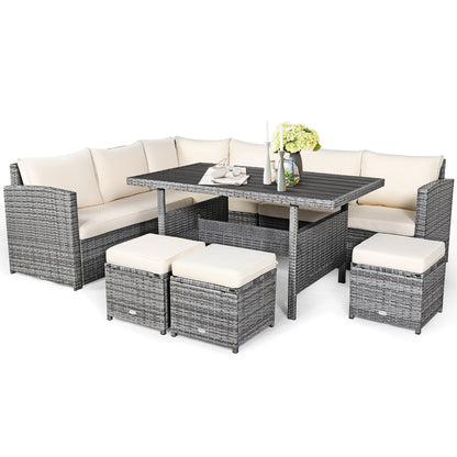Costway 7 pezzi set da pranzo in rattan per patio divano componibile divano pouf - Vedi dettagli