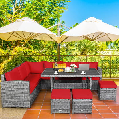 Costway 7 pezzi set da pranzo in rattan per patio divano componibile divano pouf - Vedi dettagli