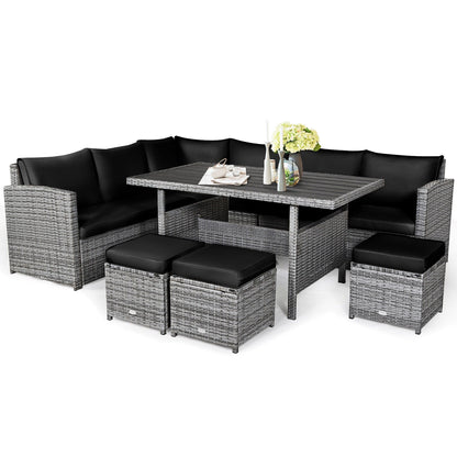 Costway 7 pezzi set da pranzo in rattan per patio divano componibile divano pouf - Vedi dettagli
