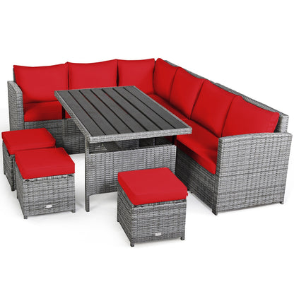 Costway 7 pezzi set da pranzo in rattan per patio divano componibile divano pouf - Vedi dettagli