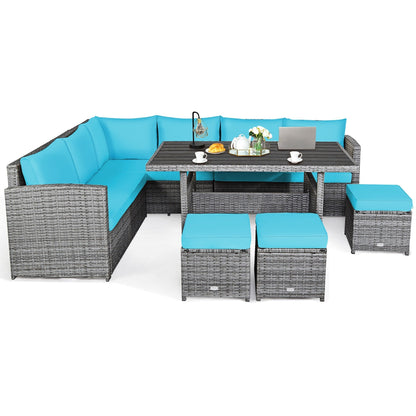 Costway 7 pezzi set da pranzo in rattan per patio divano componibile divano pouf - Vedi dettagli