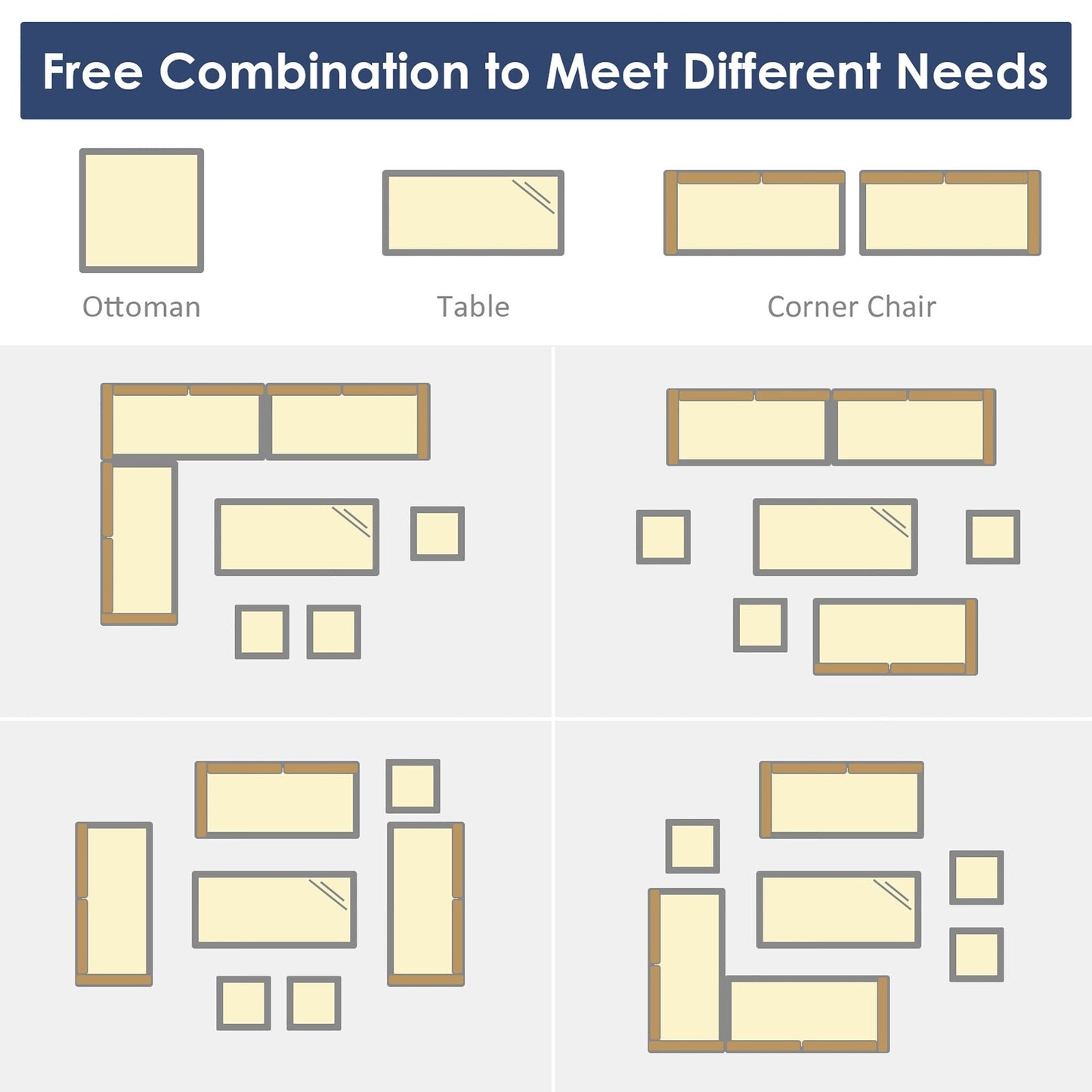 Costway 7 pezzi set da pranzo in rattan per patio divano componibile divano pouf - Vedi dettagli