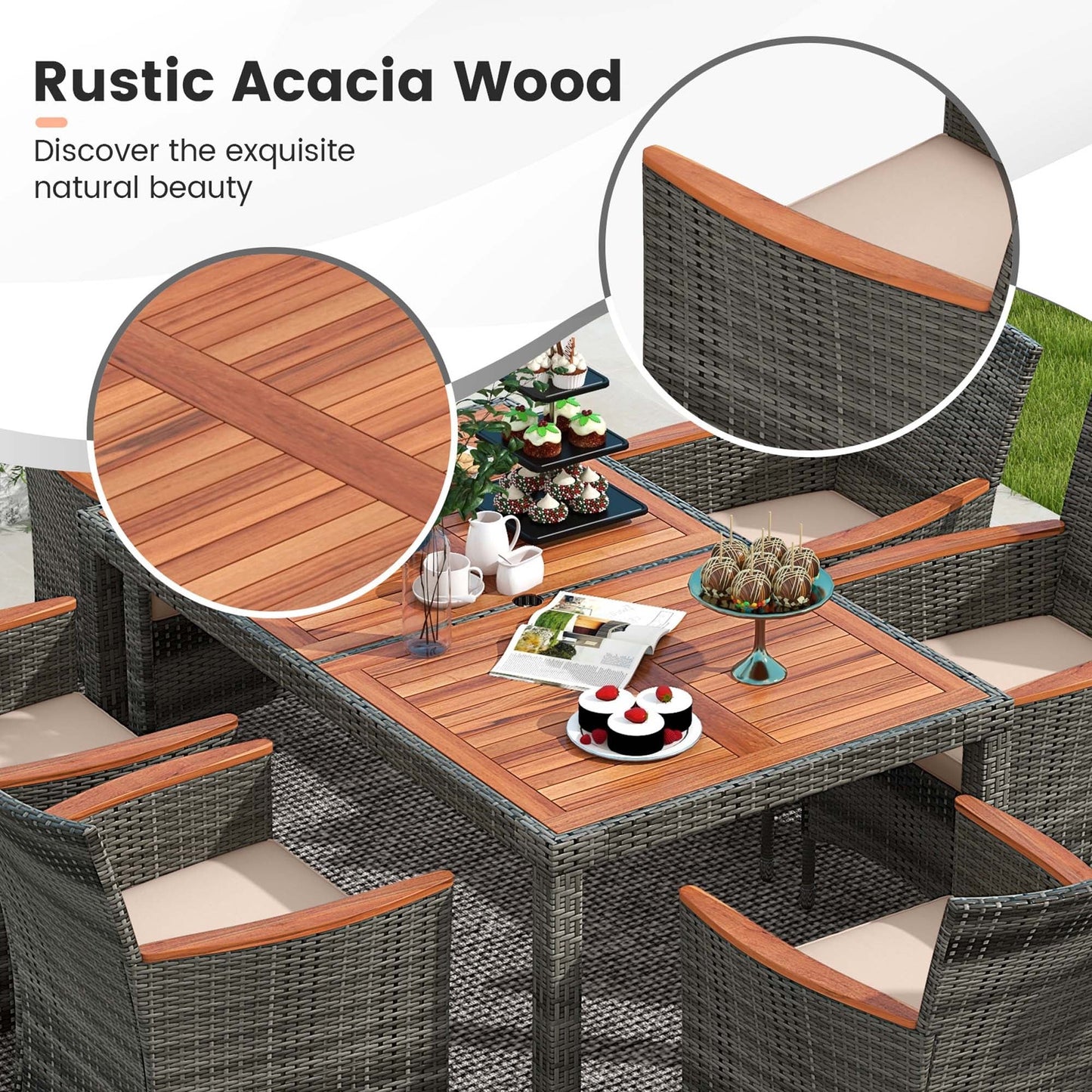 Set da pranzo da esterno in vimini da 7 pezzi Costway con tavolo in legno di acacia e - Vedi dettagli