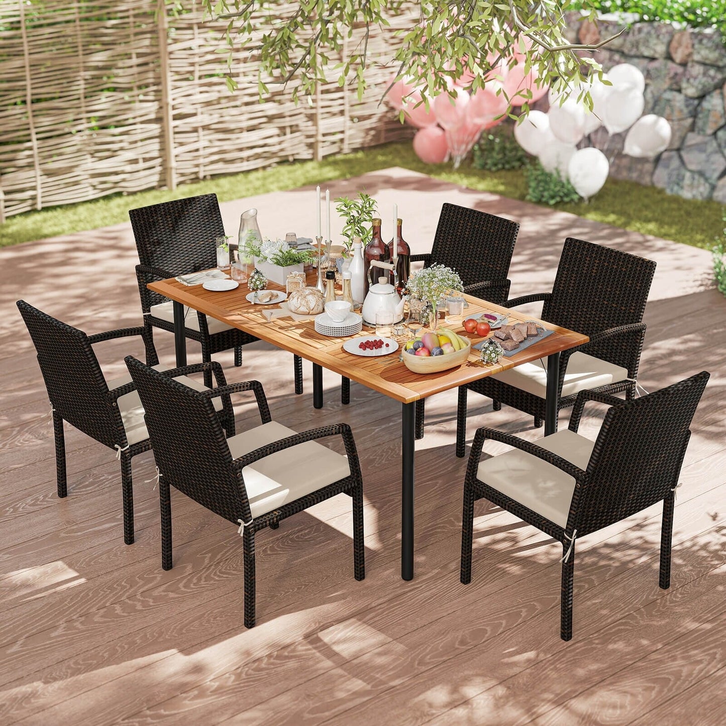 Set da pranzo in rattan da giardino Costway, 7 pezzi, con piano del tavolo e foro per ombrellone - Vedi descrizione