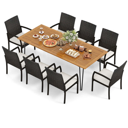 Costway 9 pezzi set da pranzo per esterni con 8 poltrone e acacia - Vedi dettagli