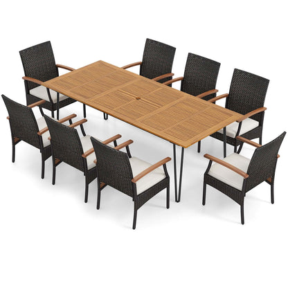 Costway 9 pezzi set da pranzo per esterni con 8 poltrone e acacia - Vedi dettagli