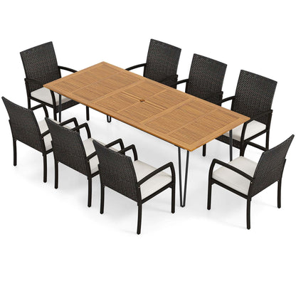 Costway 9 pezzi set da pranzo per esterni con 8 poltrone e acacia - Vedi dettagli