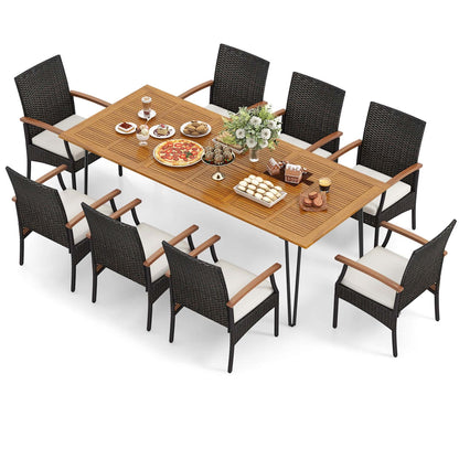 Costway 9 pezzi set da pranzo per esterni con 8 poltrone e acacia - Vedi dettagli