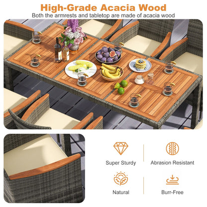 Set da pranzo da esterno in vimini da 9 pezzi Costway con tavolo in legno di acacia e 8 sedie - Vedi dettagli
