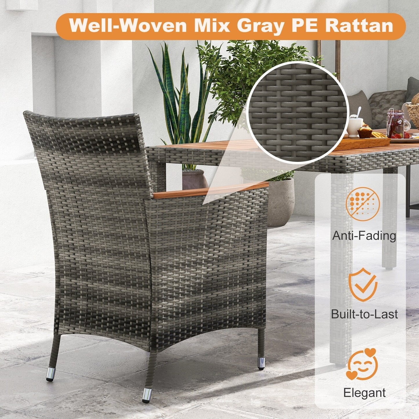 Set da pranzo da esterno in vimini da 9 pezzi Costway con tavolo in legno di acacia e 8 sedie - Vedi dettagli