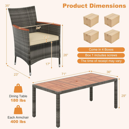 Set da pranzo da esterno in vimini da 9 pezzi Costway con tavolo in legno di acacia e 8 sedie - Vedi dettagli