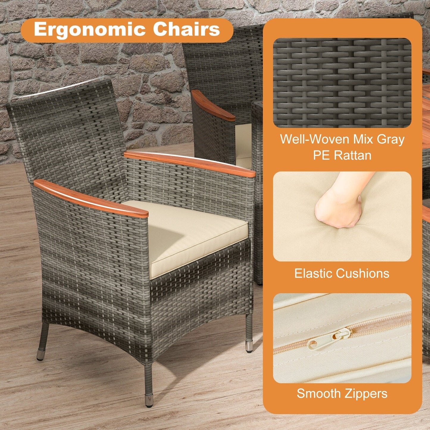 Set da pranzo da esterno in vimini da 9 pezzi Costway con tavolo in legno di acacia e 8 sedie - Vedi dettagli