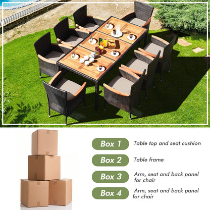 Set da pranzo in rattan per patio Costway 9 pezzi, 8 sedie impilabili imbottite - Set da 9 pezzi