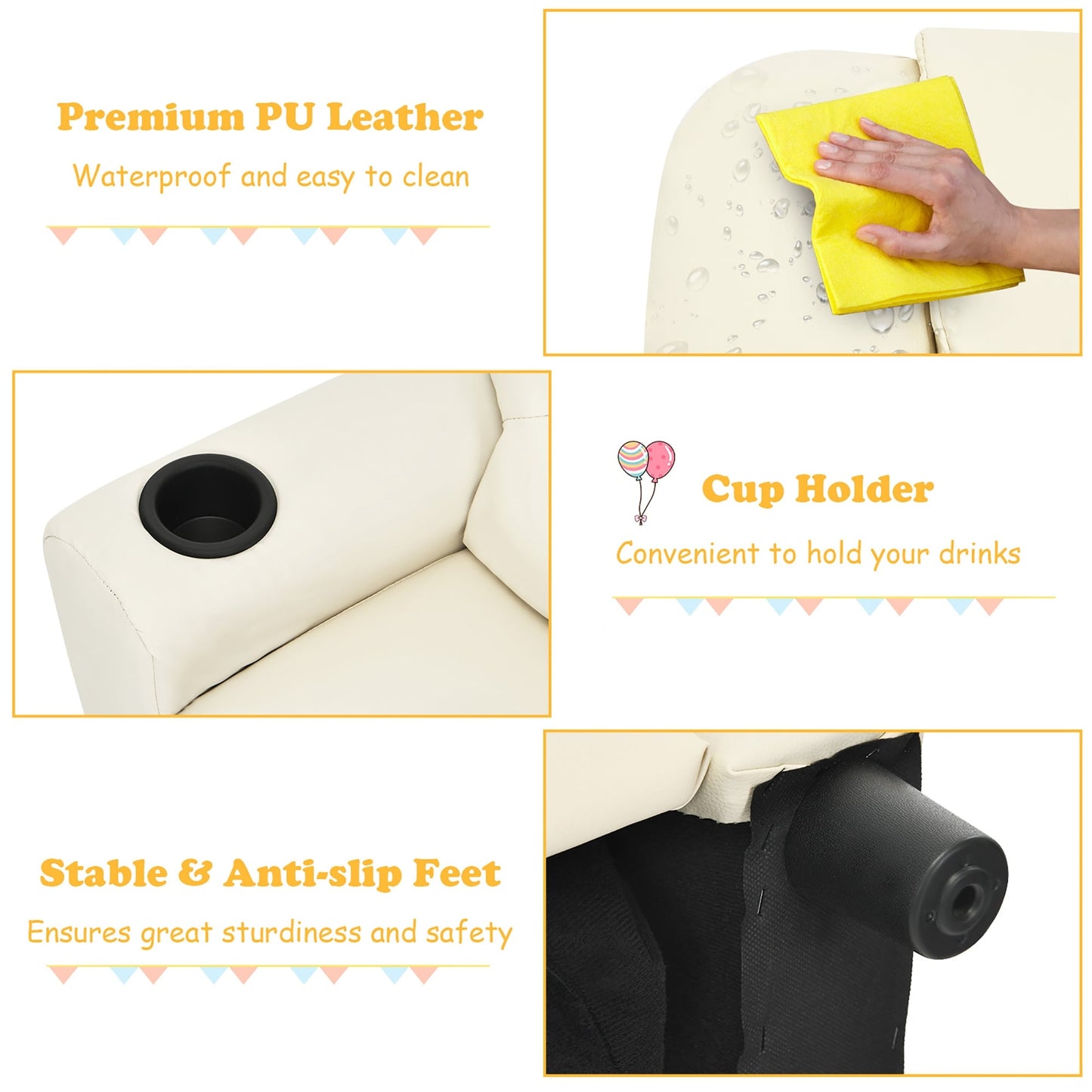 Poltrona reclinabile per bambini Costway in similpelle con braccioli e poggiapiedi